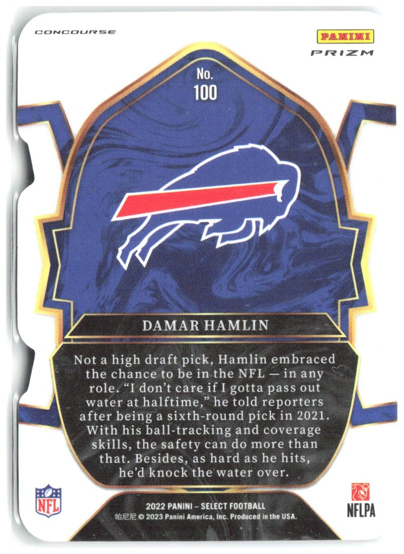 Damar Hamlin Panini Select Green and Yellow Prizm Die Cut 100 2022 Buffalo Bills