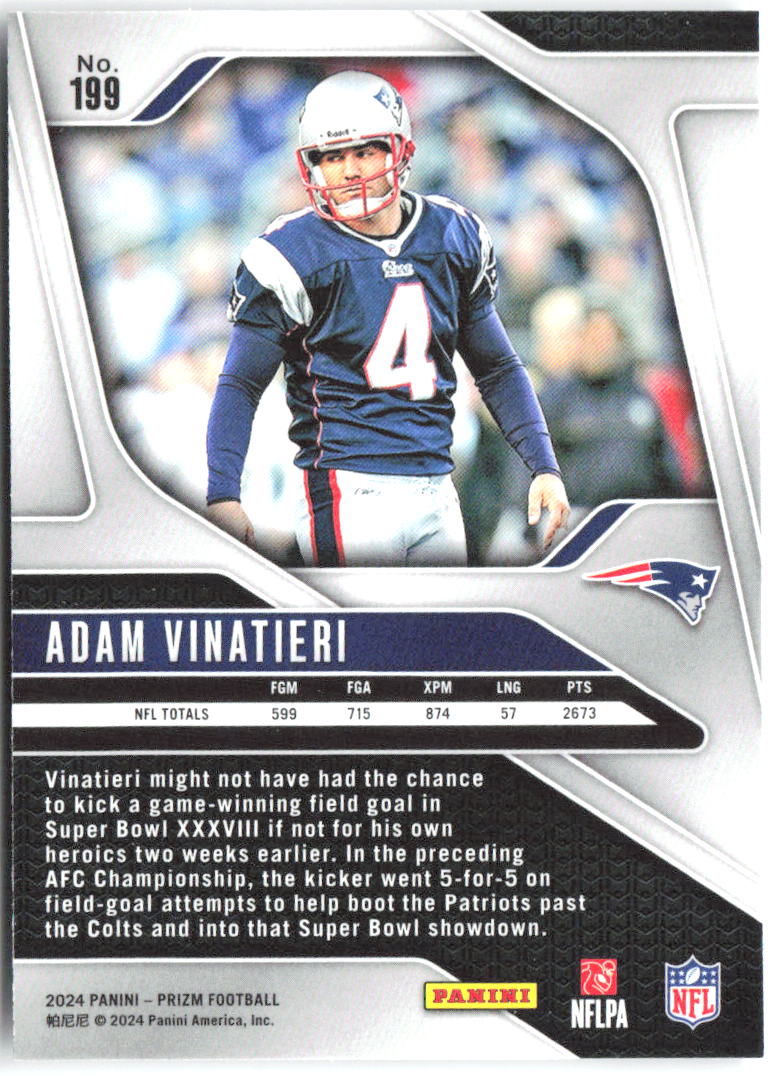 Adam Vinatieri Panini Prizm 199 2024 New England Patriots