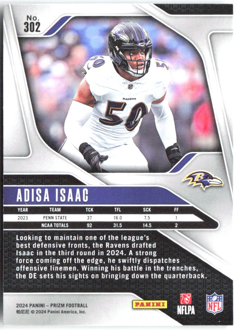 Adisa Isaac Panini Prizm 302 2024 Baltimore Ravens RC