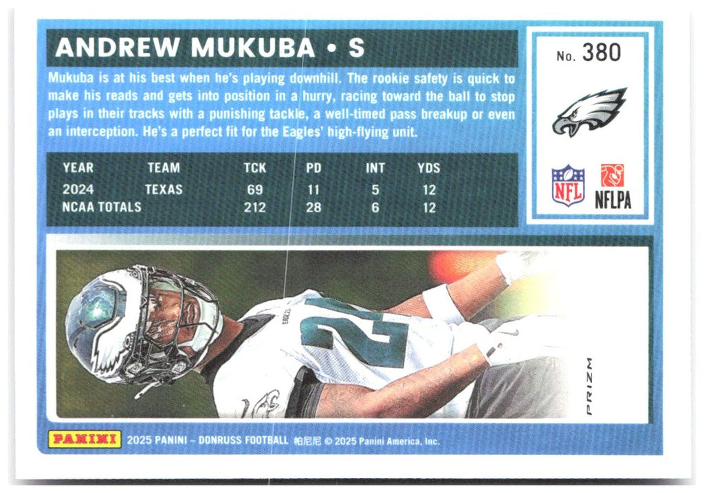 Andrew Mukuba Donruss - Optic Rated Rookies Pink 380 2025 Philadelphia Eagles