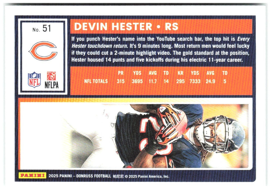 Devin Hester Donruss - Press Proofs Green 51 2025 Chicago Bears