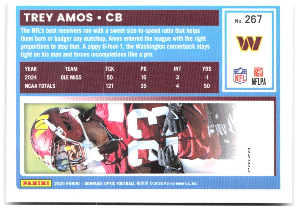Trey Amos Donruss Optic - Pink 267 2025 Washington Commanders