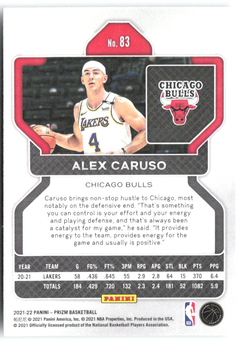 Alex Caruso Panini Prizm 83 2021-22 Chicago Bulls