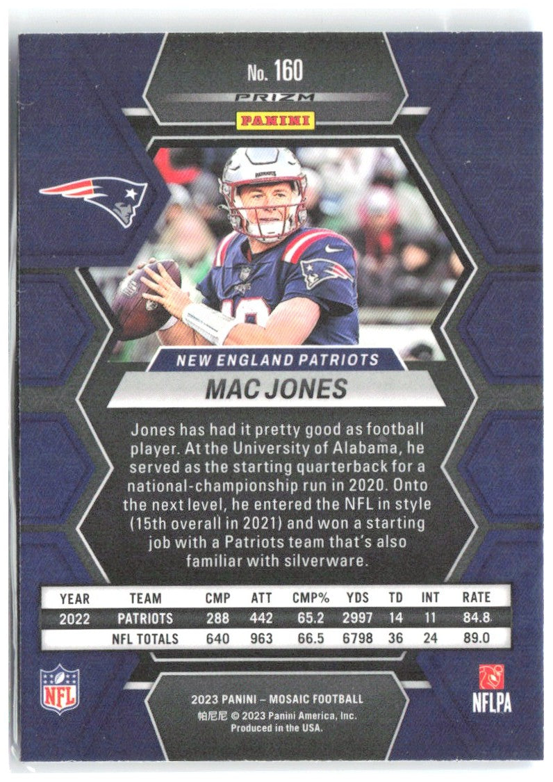 Mac Jones Panini Mosaic - Reactive Blue Mosaic 160 2023 New England Patriots