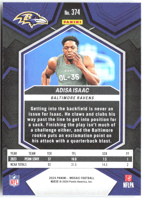 Adisa Isaac Panini Mosaic 374 2024 Baltimore Ravens RC