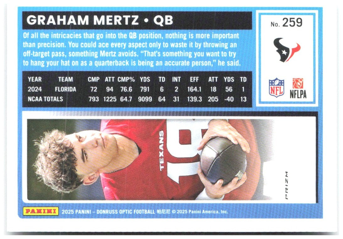 Graham Mertz Donruss Optic - Holo 259 2025 Houston Texans