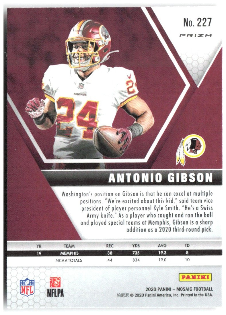 Antonio Gibson Panini Mosaic Prizm Reactive Orange 227 2020 Washington Redskins