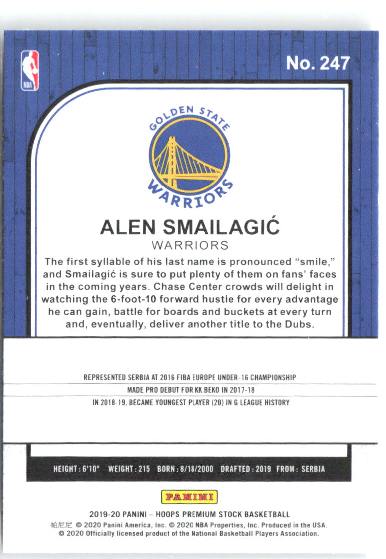 Alen Smailagic Hoops Premium Stock 247 2019-20 Golden State Warriors RC