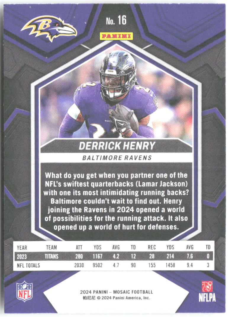 Derrick Henry Panini Mosaic 16 2024 Baltimore Ravens