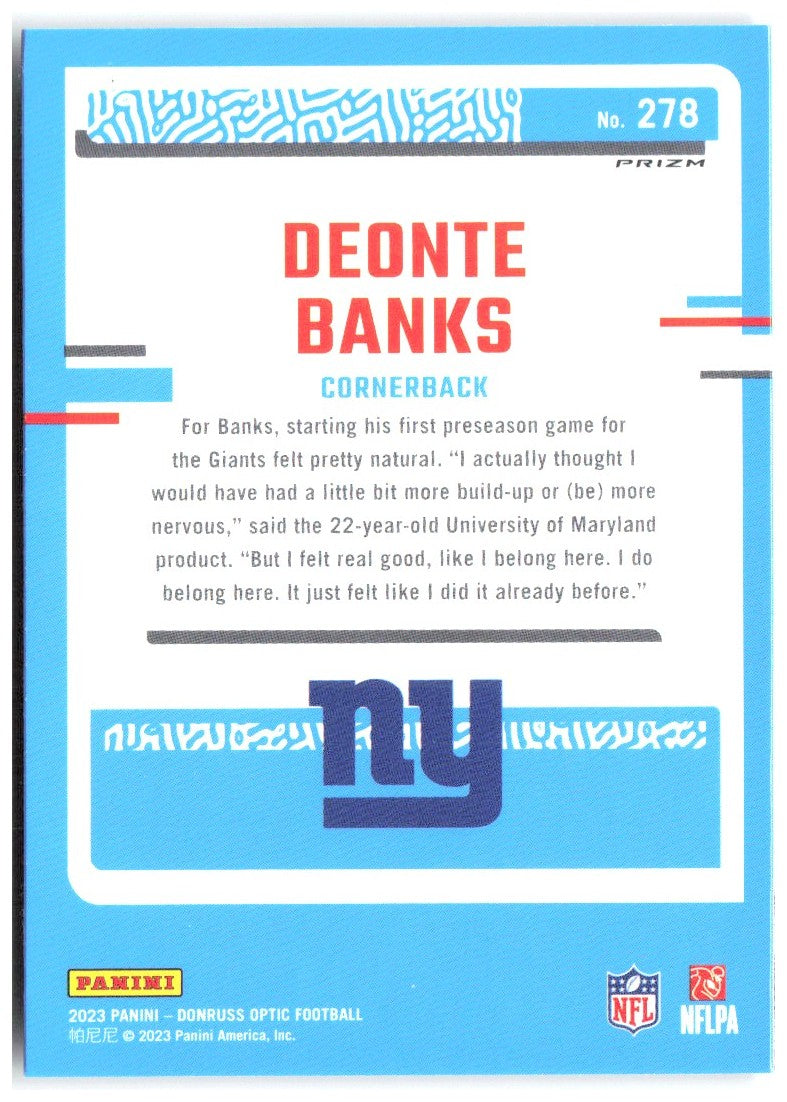Deonte Banks Donruss Optic - Purple Shock 278 2023 New York Giants