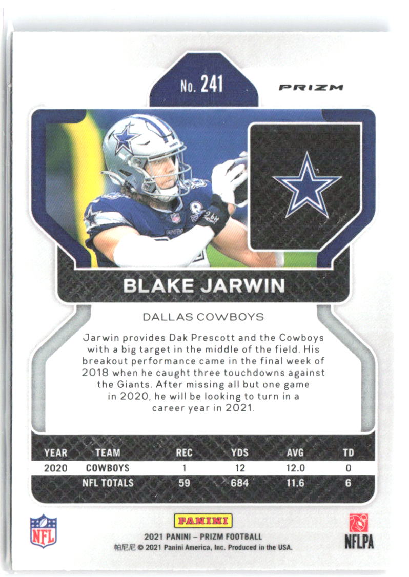 Blake Jarwin Panini Prizm - Red White and Blue 241 2021 Dallas Cowboys