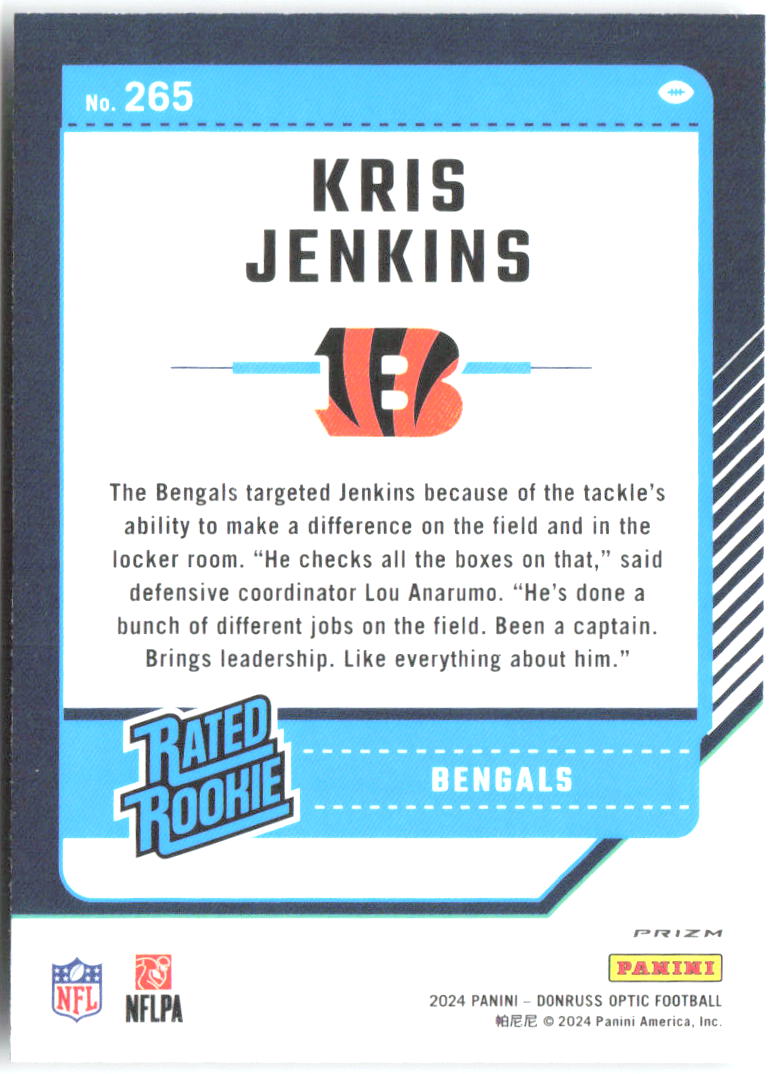 Kris Jenkins Donruss Optic - Holo 265 2024 Cincinnati Bengals