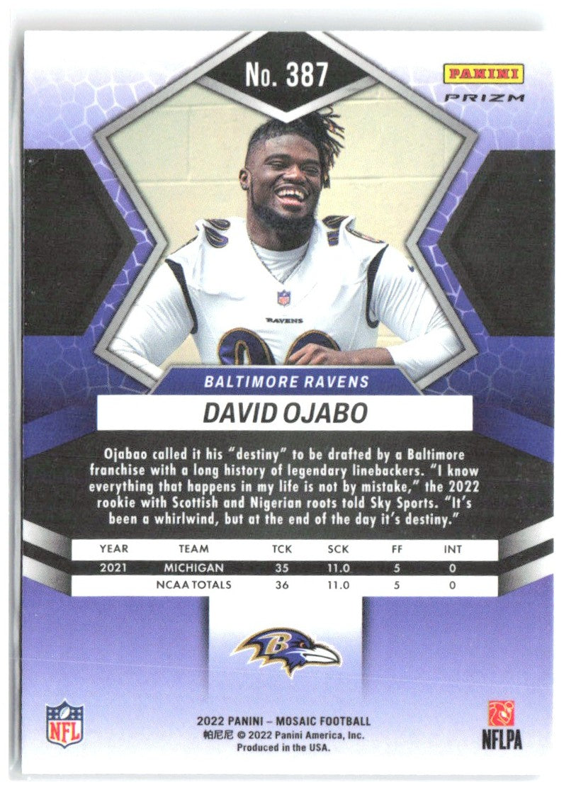 David Ojabo Panini Mosaic - Mosaic Reactive Orange 387 2022 Baltimore Ravens