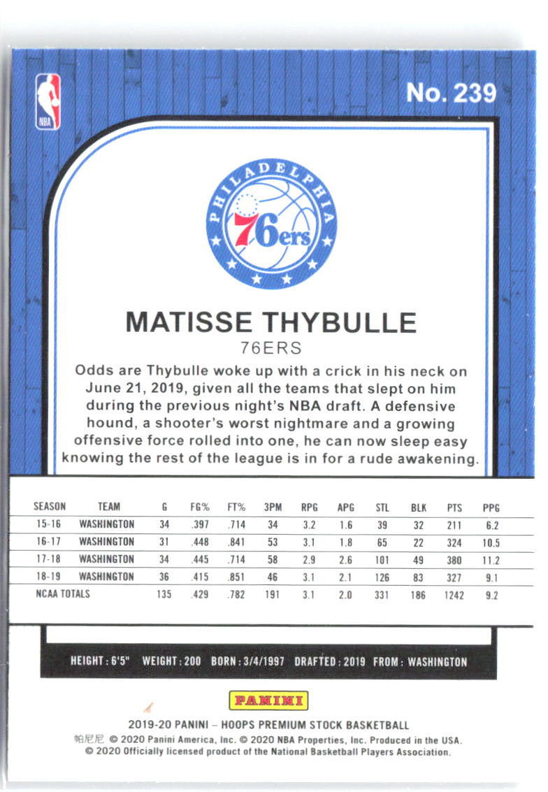 Matisse Thybulle Hoops Premium Stock 239 2019-20 Philadelphia 76ers RC