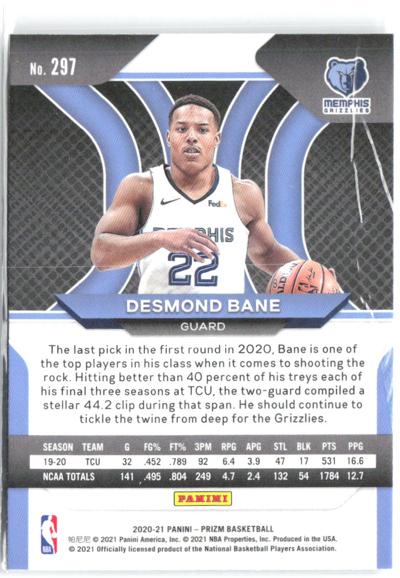 Desmond Bane Panini Prizm 297 2020-21 Memphis Grizzlies RC