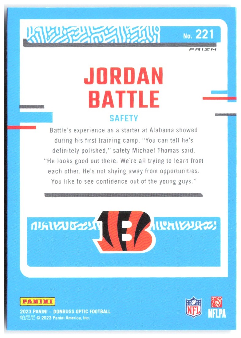 Jordan Battle Donruss Optic - Purple Shock 221 2023 Cincinnati Bengals