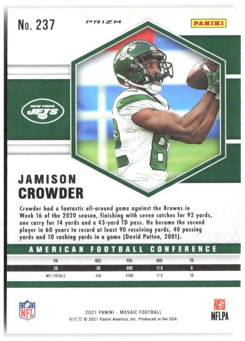 Jamison Crowder Panini Mosaic - Prizm Silver 237 2021 New York Jets