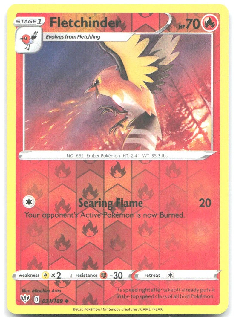 Fletchinder Reverse Holo SWSH03 Darkness Ablaze 031/189 NM Mitsuhiro Arita