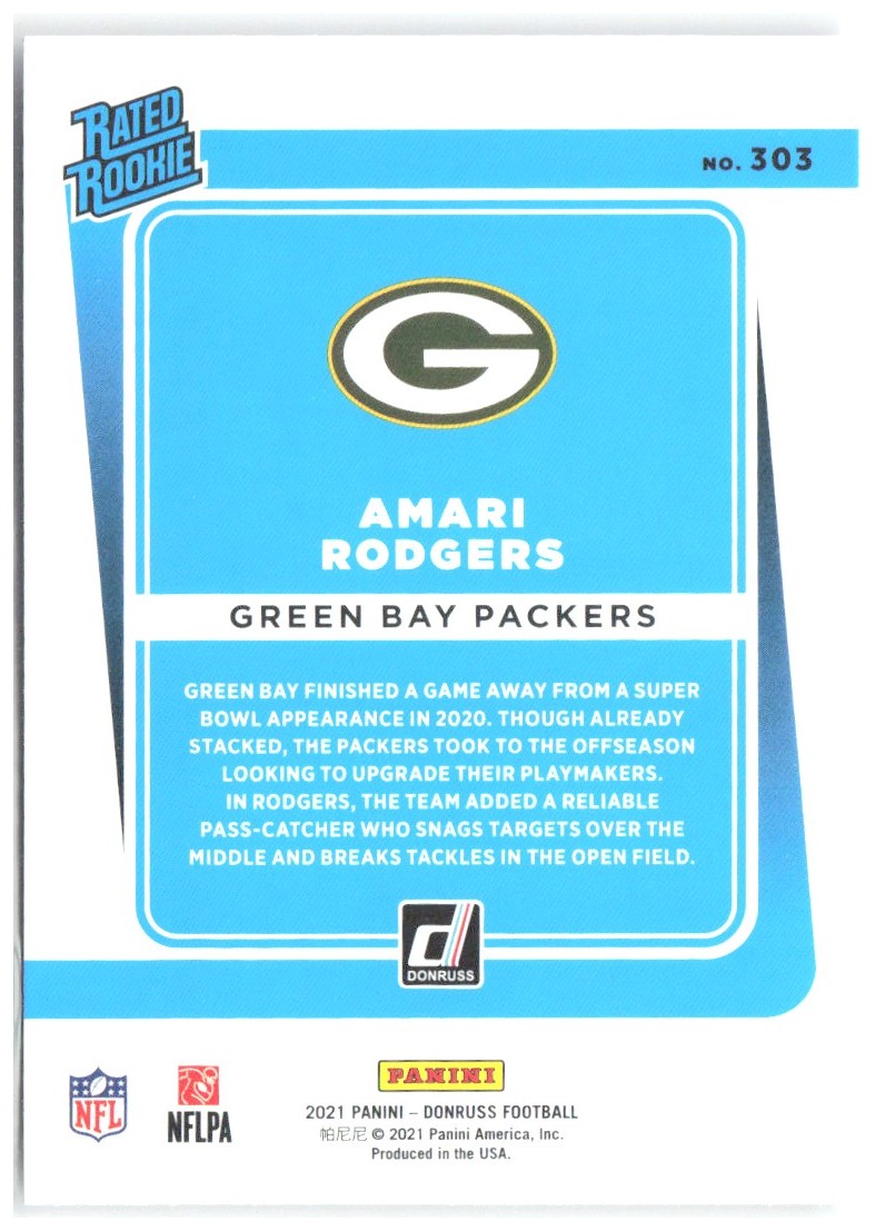 Amari Rodgers Donruss 303 2021 Green Bay Packers RC