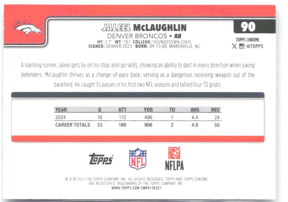 Jaleel McLaughlin Topps Chrome - X-Fractor 90 2025 Denver Broncos