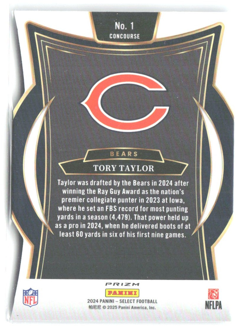 Tory Taylor Panini Select - Silver Prizm Die Cut 1 2024 Chicago Bears