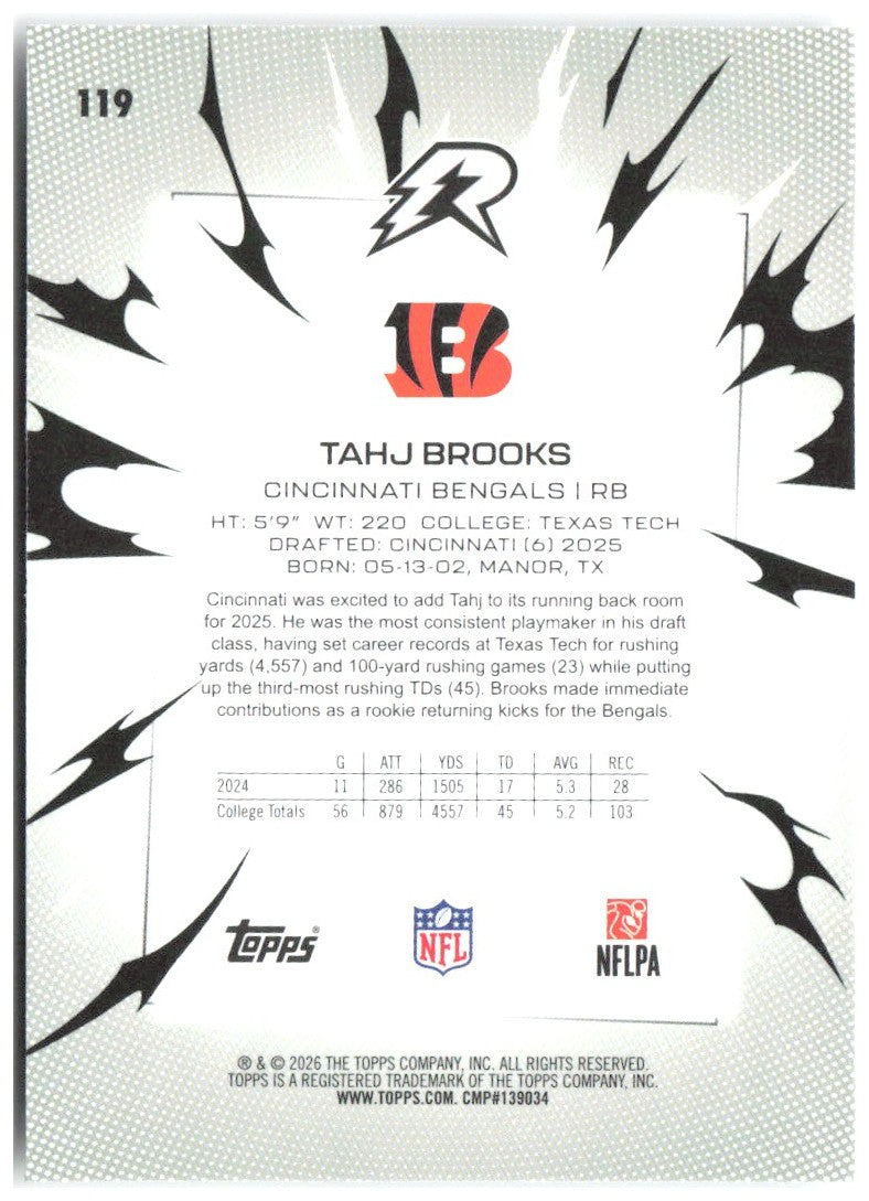Tahj Brooks Topps Resurgence 119 2025 Cincinnati Bengals RC
