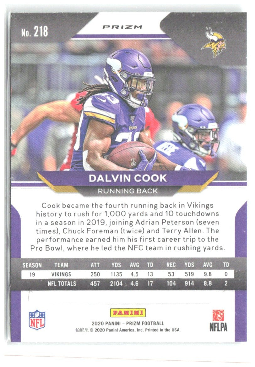 Dalvin Cook Panini Prizm - Prizm Green 218 2020 Minnesota Vikings