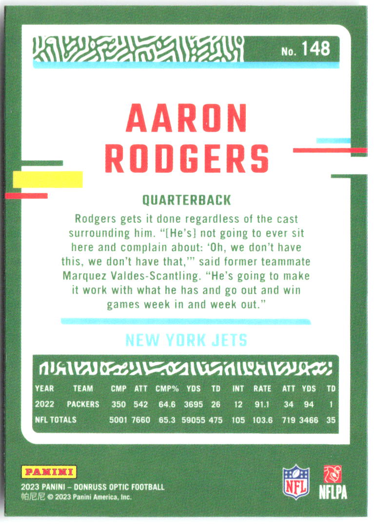 Aaron Rodgers Donruss Optic 148 2023 New York Jets