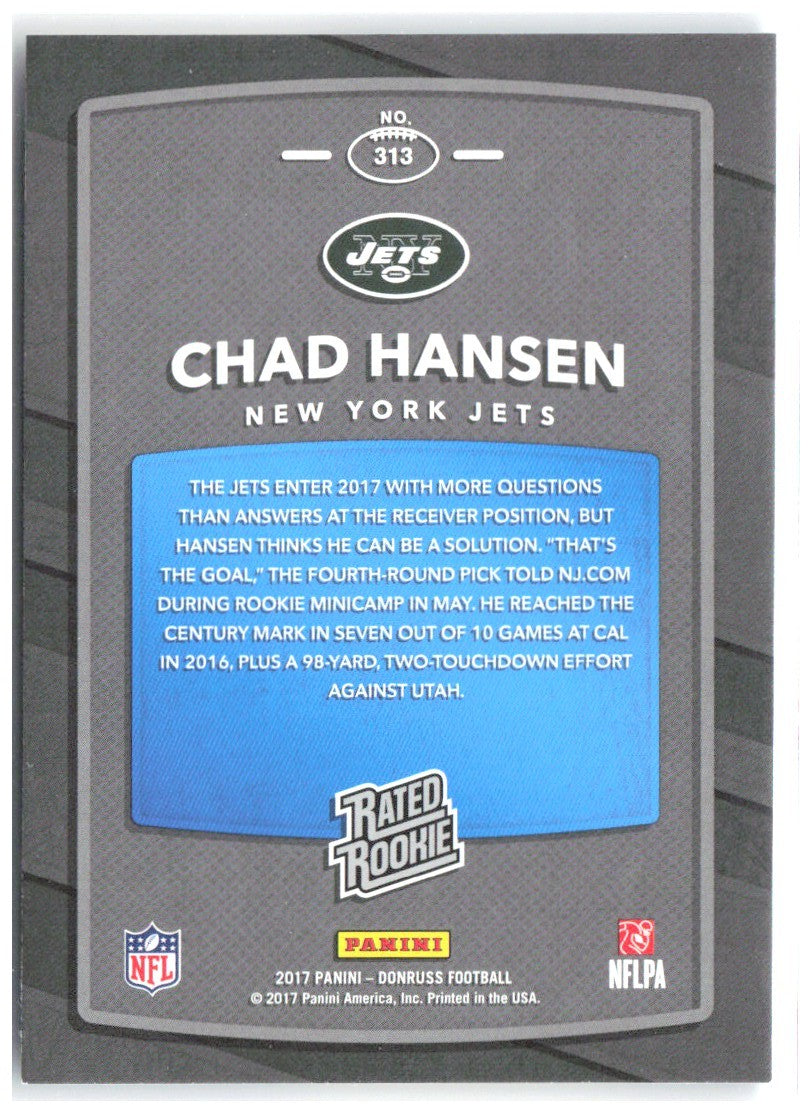 Chad Hansen Donruss 313 2017 New York Jets RC