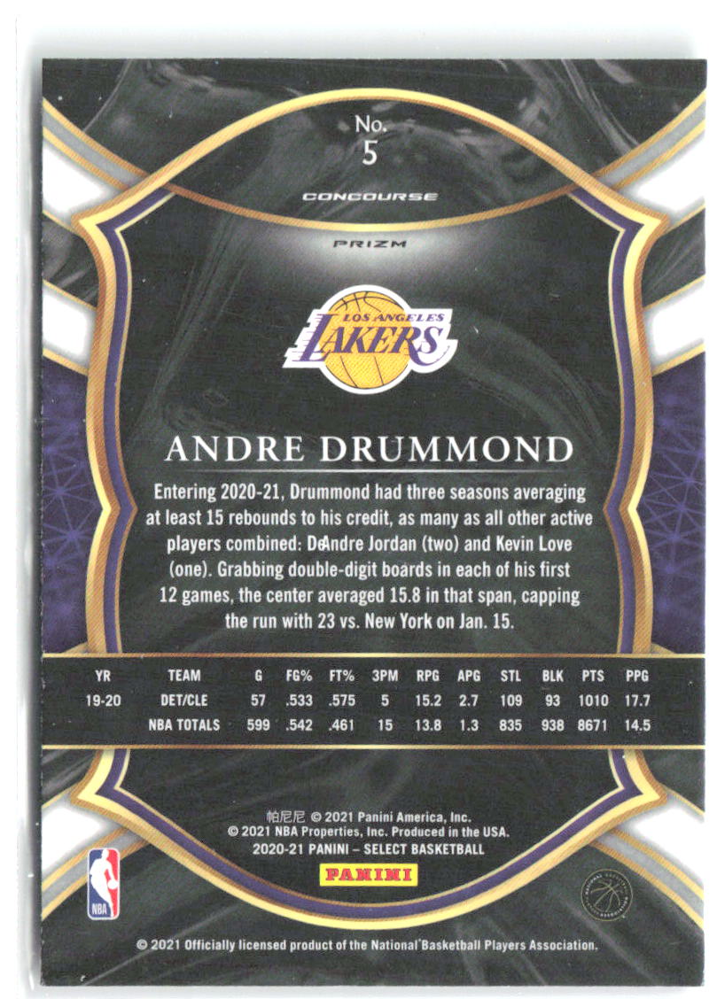 Andre Drummond Green White Purple Panini Select - Green White Purple 5 NM