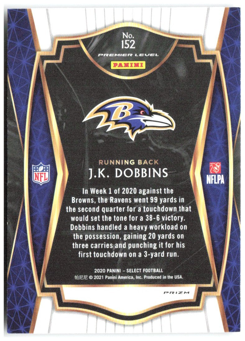 J.K. Dobbins Panini Select - Silver Prizm 152 2020 Baltimore Ravens