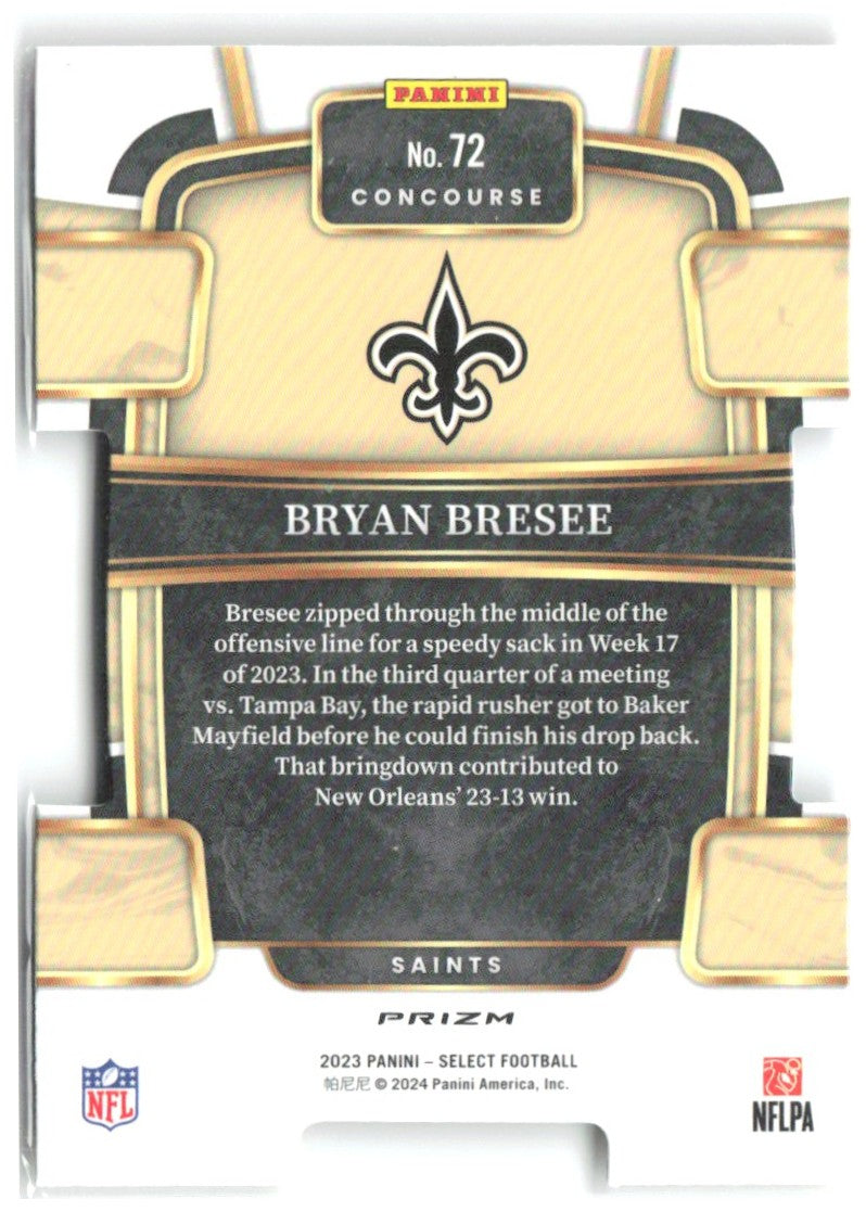Bryan Bresee Select - Red and Yellow Prizms Die Cuts 72 2023 New Orleans Saints