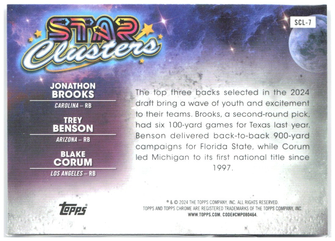 Blake Corum Jonathon Brooks Trey Benson Topps Chrome Cosmic Star Clusters SCL-7