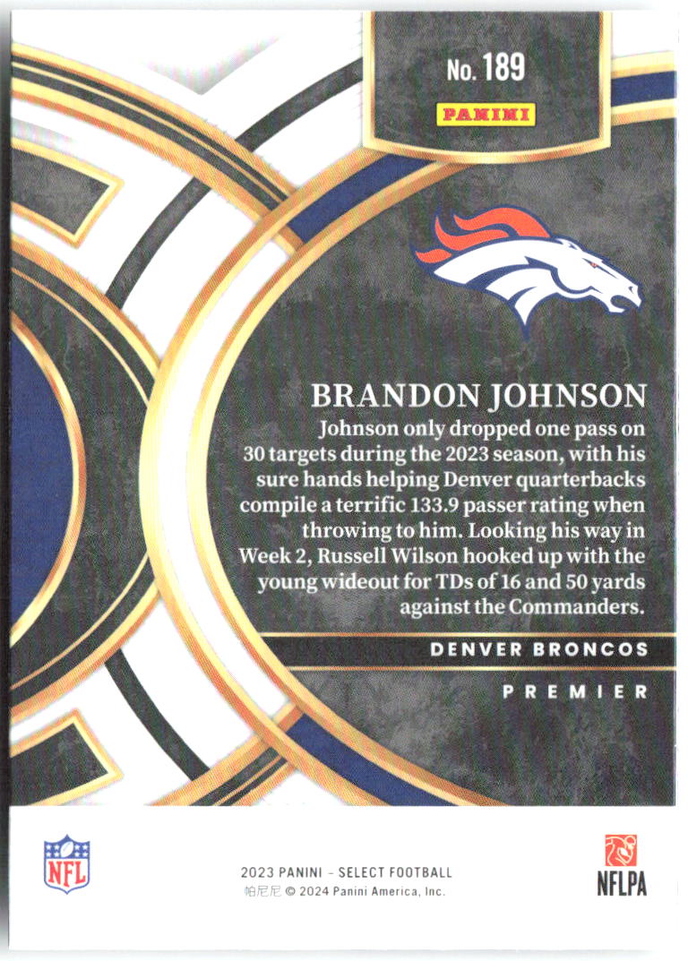 Brandon Johnson Panini Select 189 2023 Denver Broncos