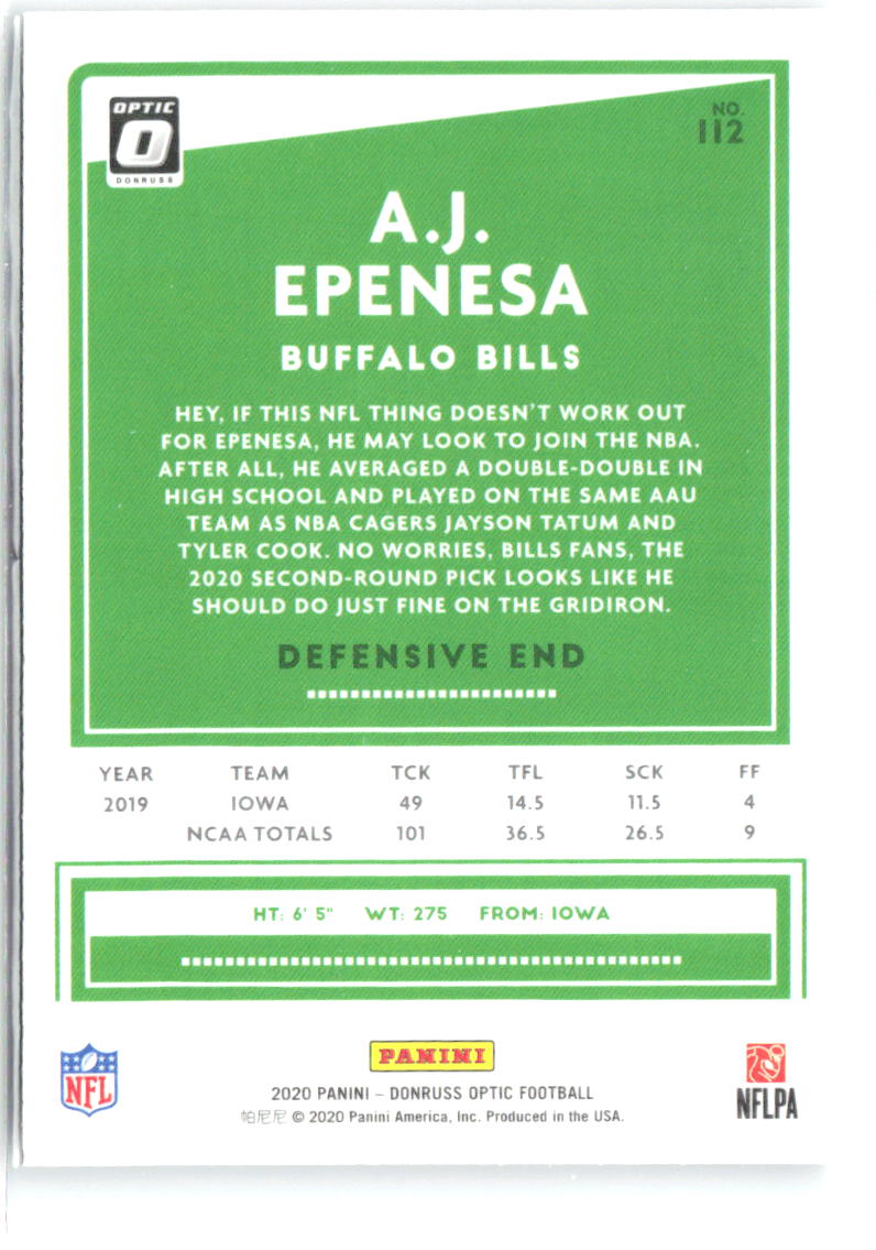 A.J. Epenesa Donruss Optic 112 2020 Buffalo Bills RC