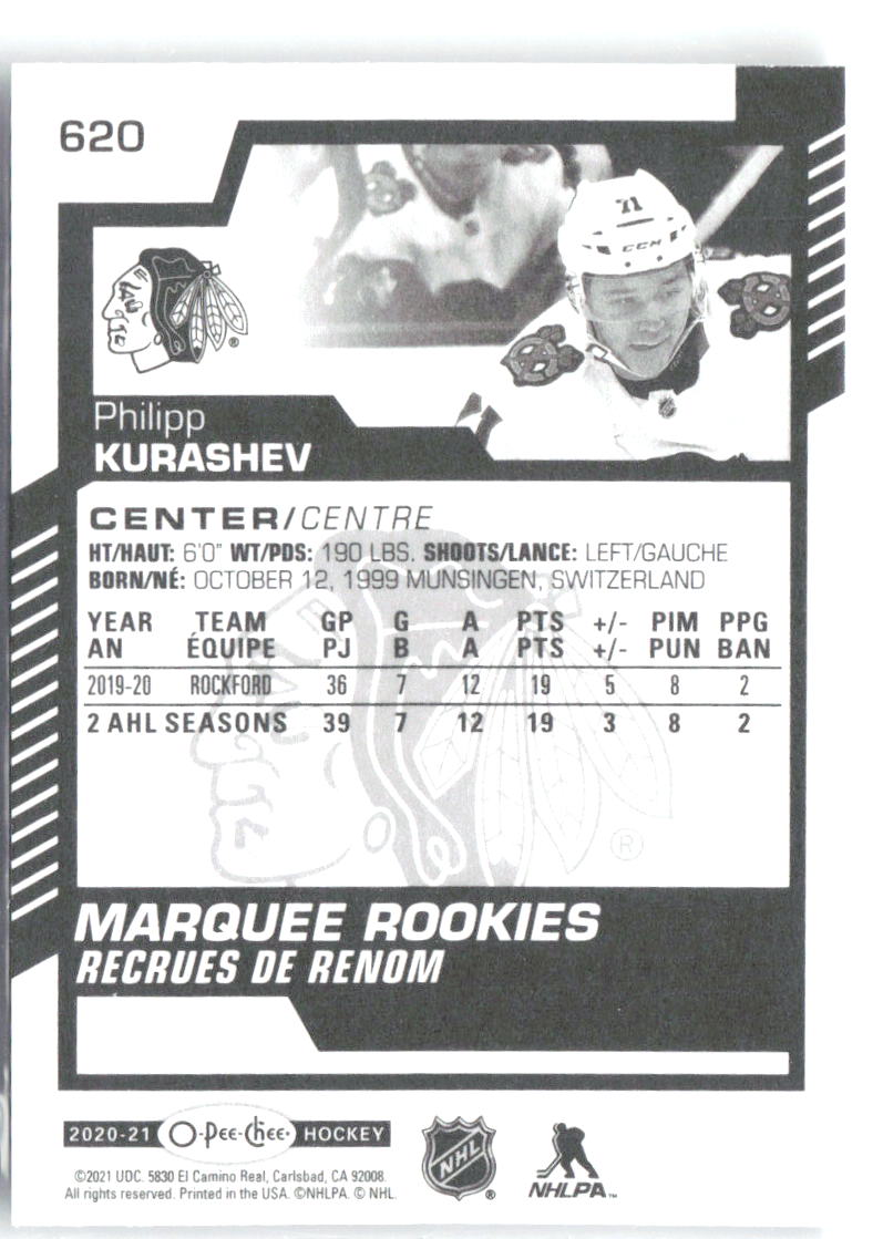 Philipp Kurashev Upper Deck O-Pee-Chee Update 620 2020-21 Chicago Blackhawks RC