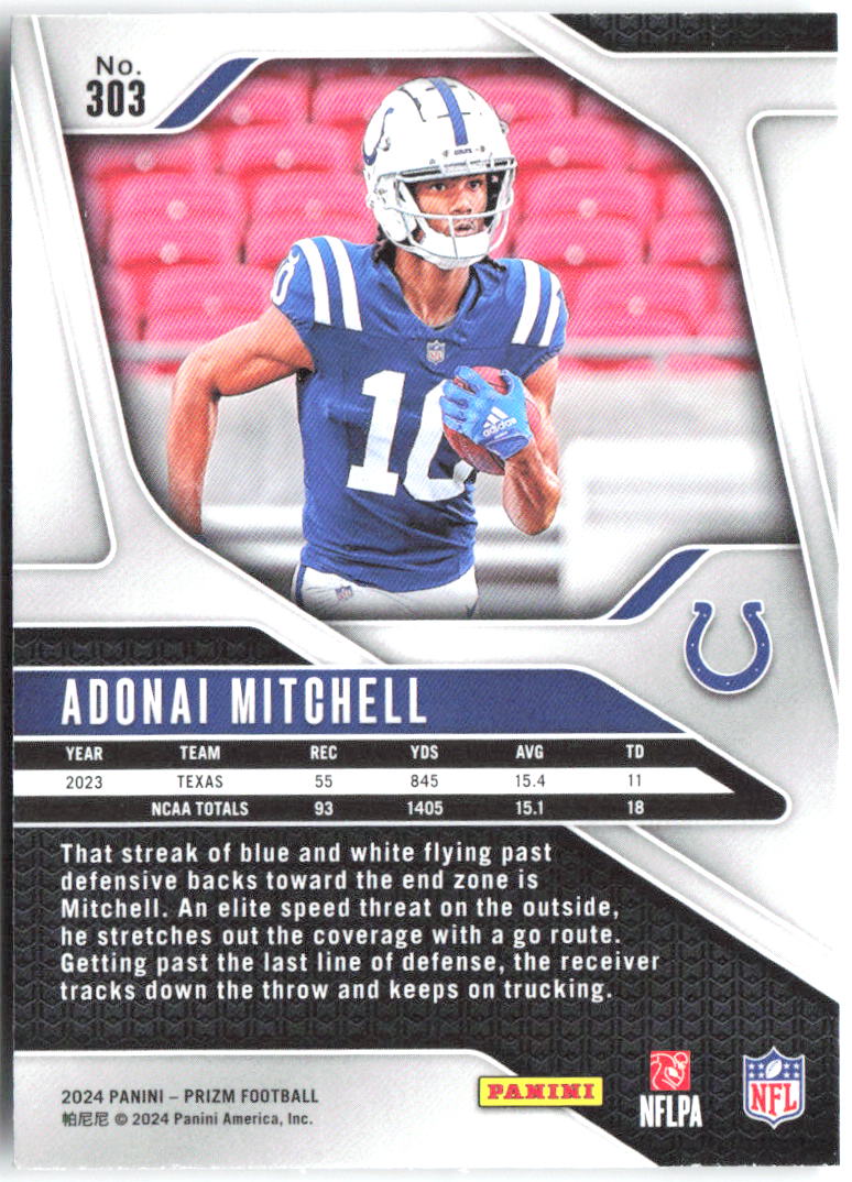 Adonai Mitchell Panini Prizm 303 2024 Indianapolis Colts RC
