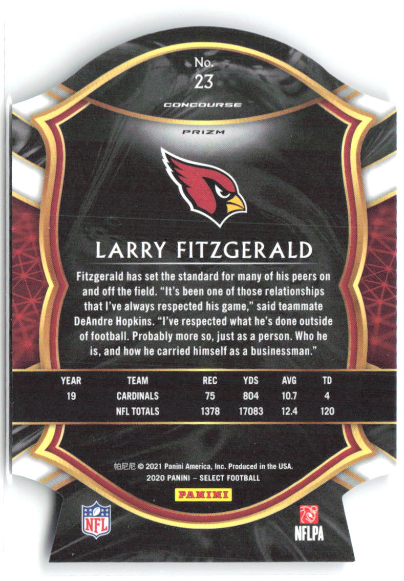 Larry Fitzgerald Panini Select - Blue Prizm Die Cut 23 2020 Arizona Cardinals