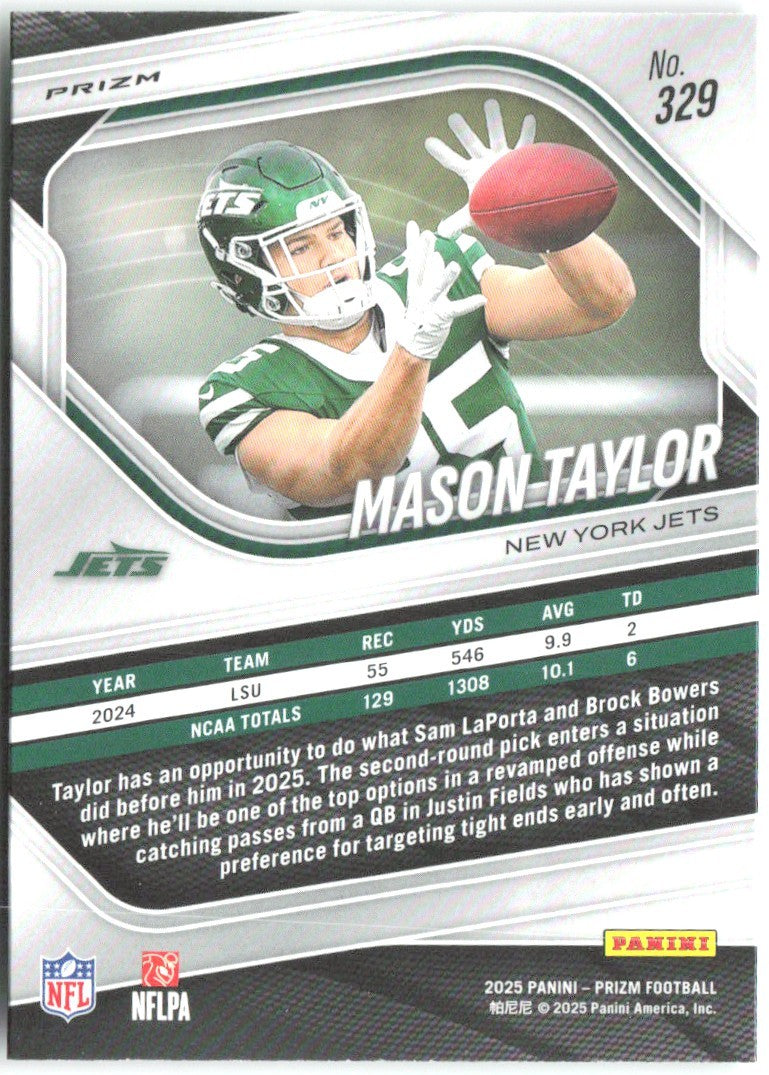Mason Taylor Panini Prizm - Neon Green Pulsar 329 2025 New York Jets