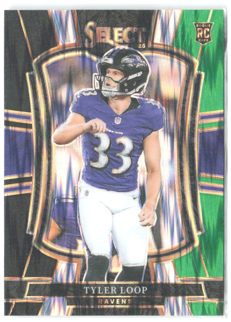 Tyler Loop Panini Select - Black and Green Prizm Shock 161 2025 Baltimore Ravens
