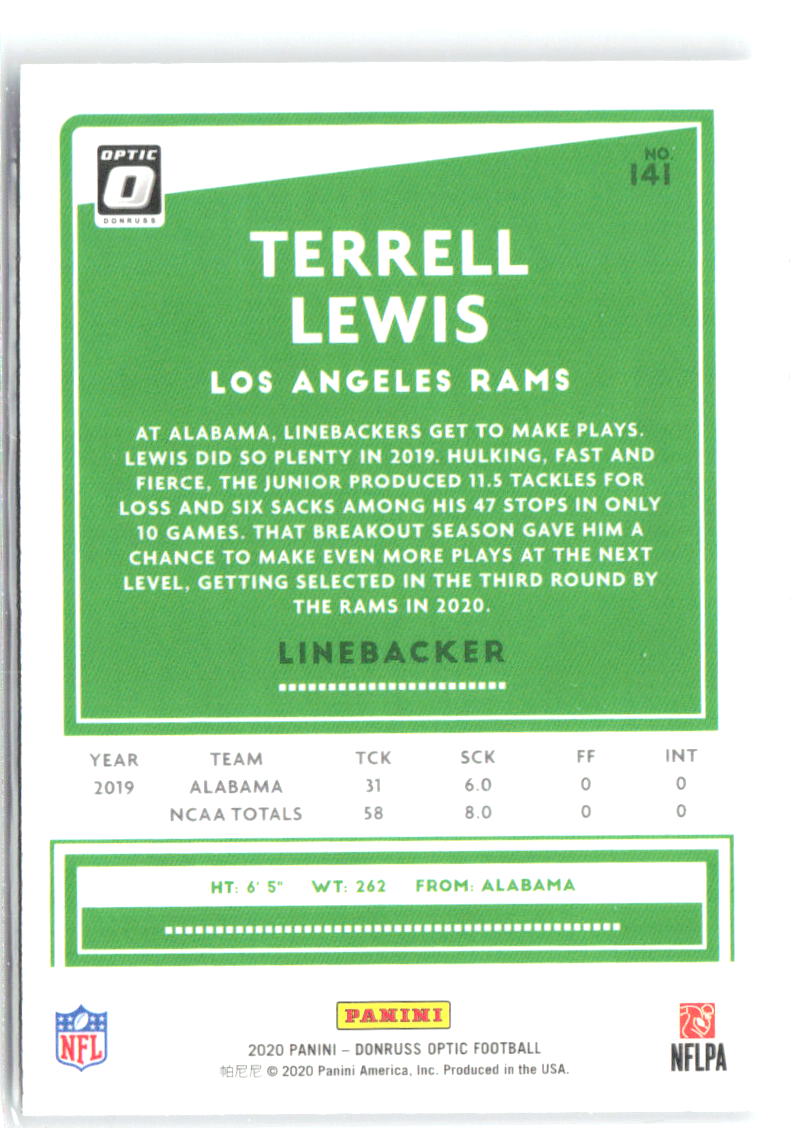 Terrell Lewis Donruss Optic 141 2020 Los Angeles Rams RC