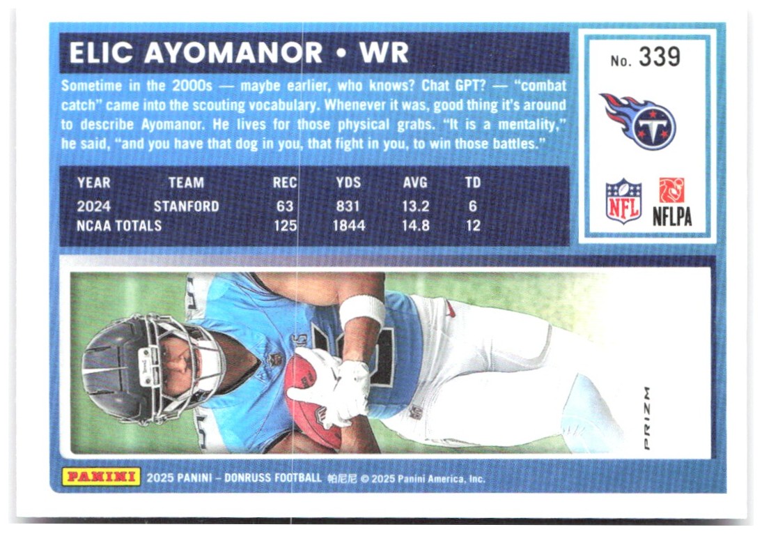 Elic Ayomanor Donruss Optic Rated Rookies Preview Pink 339 2025 Tennessee Titans