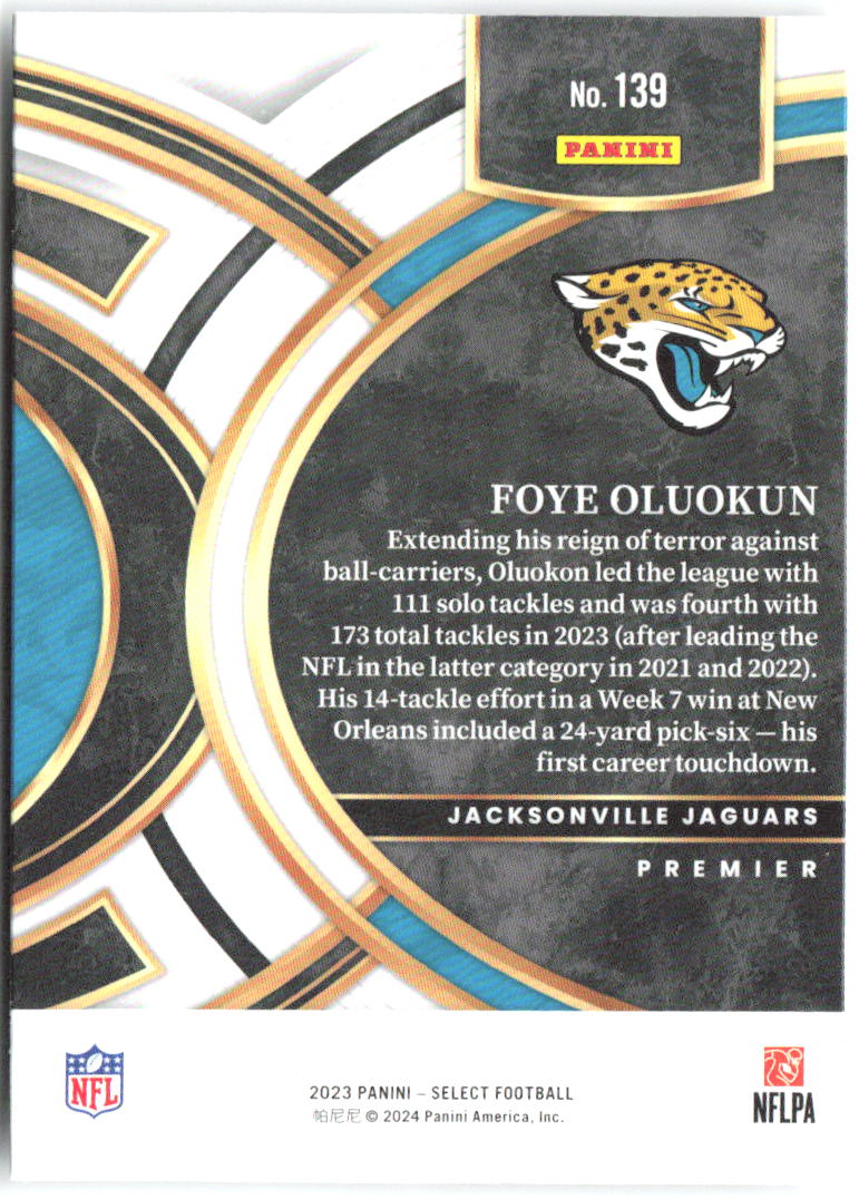 Foye Oluokun Panini Select 139 2023 Jacksonville Jaguars