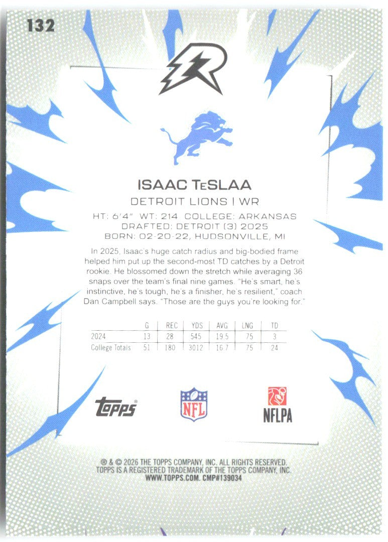 Isaac TeSlaa Topps Resurgence 132 2025 Detroit Lions RC