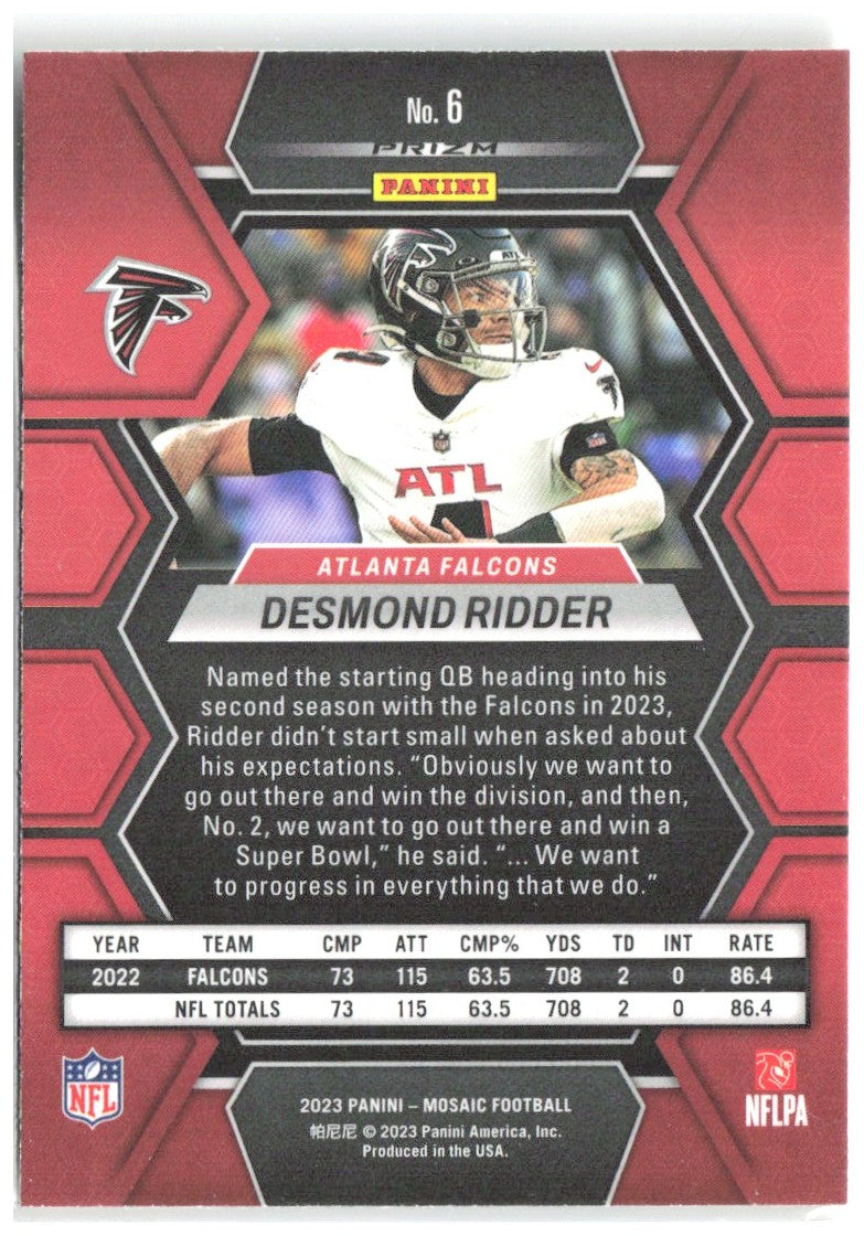 Desmond Ridder Panini Mosaic - Reactive Yellow Mosaic 6 2023 Atlanta Falcons