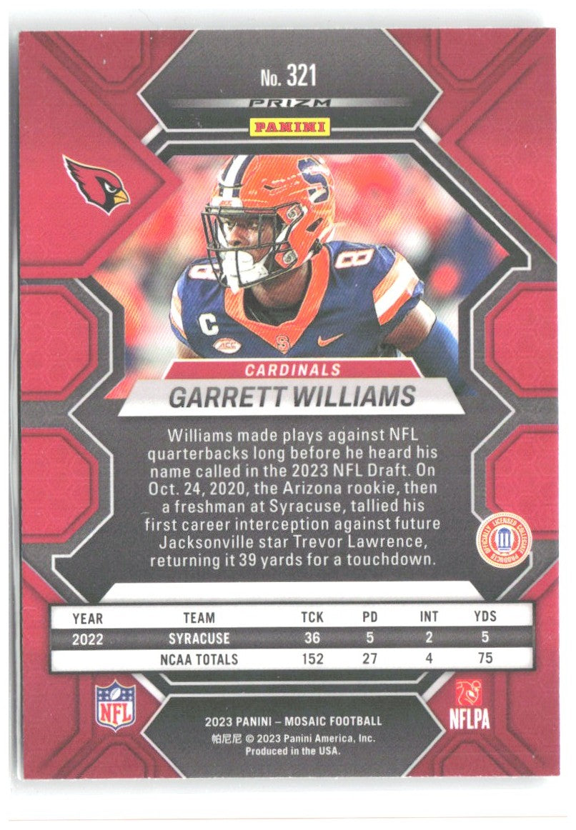 Garrett Williams Panini Mosaic - Silver 321 2023 Arizona Cardinals