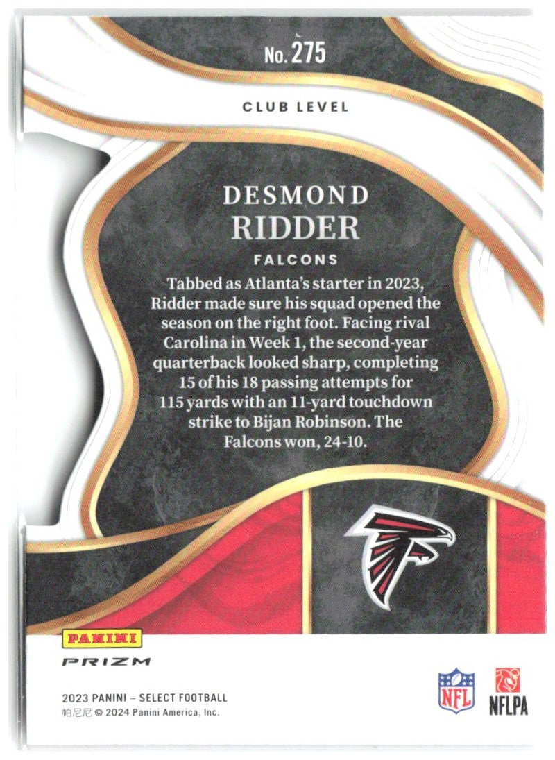 Desmond Ridder Select - Red and Yellow Prizms Die Cuts 275 2023 Atlanta Falcons