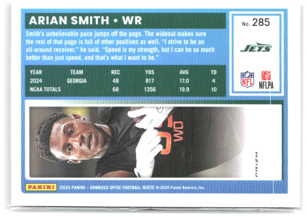 Arian Smith Donruss Optic - Pink 285 2025 New York Jets