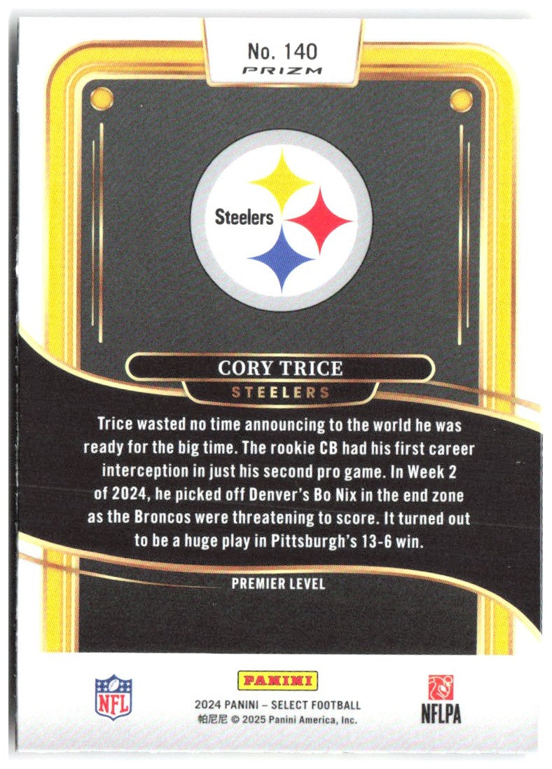 Cory Trice Panini Select - Red & Yellow Prizm Shock 140 2024 Pittsburgh Steelers