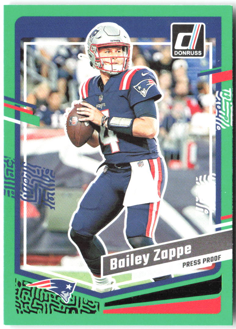 Bailey Zappe Press Proof Green Donruss - Press Proof Green 200 NM